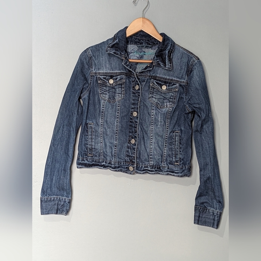 Aeropostale Women's Large Distressed Cropped Denim Jacket Casual Y2K Western